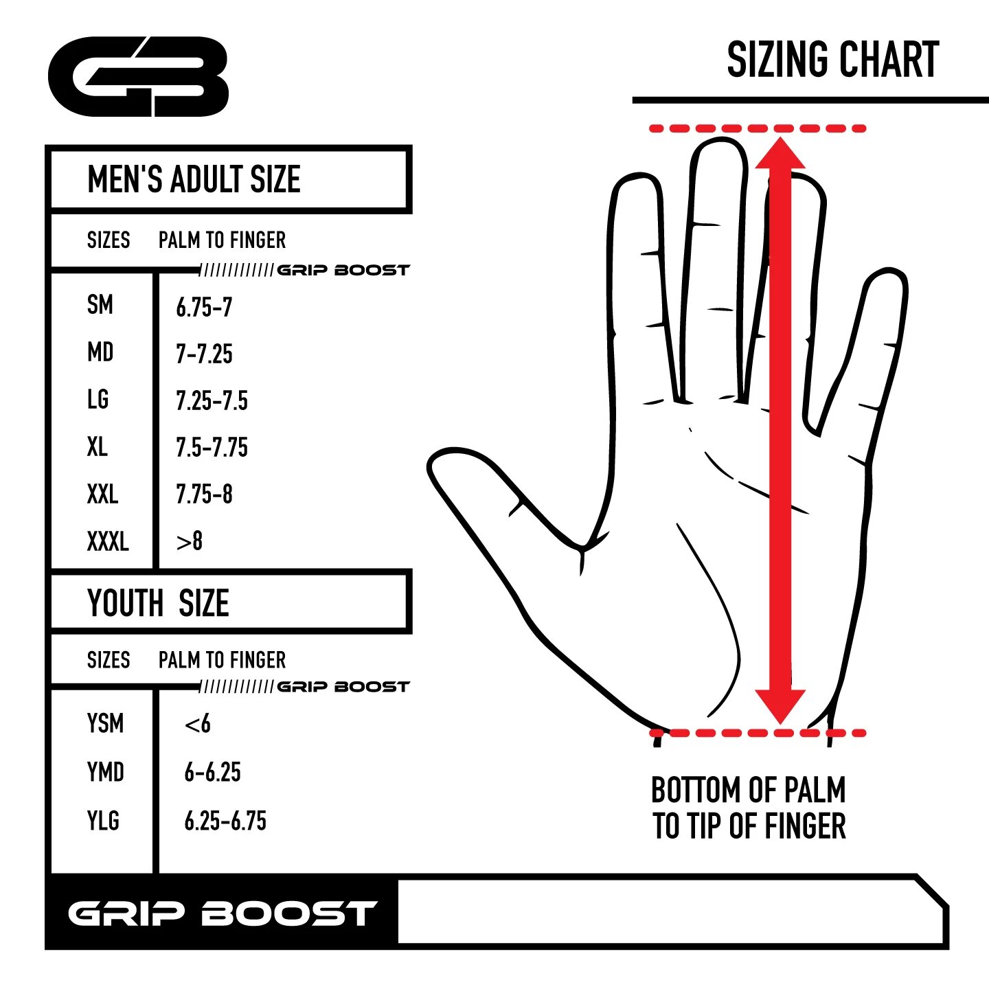Football gloves size chart on sale